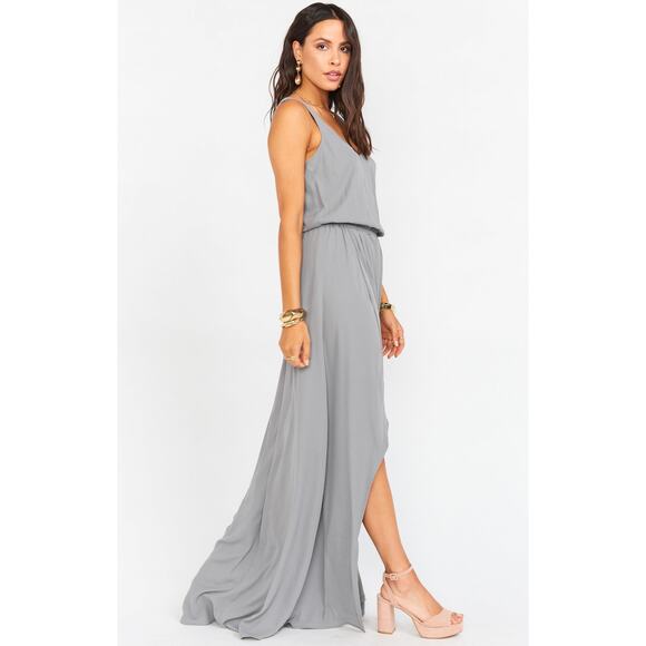 Show Me Your Mumu Kendall Maxi Dress Soft Charcoal Crisp S NWT - Picture 3 of 7